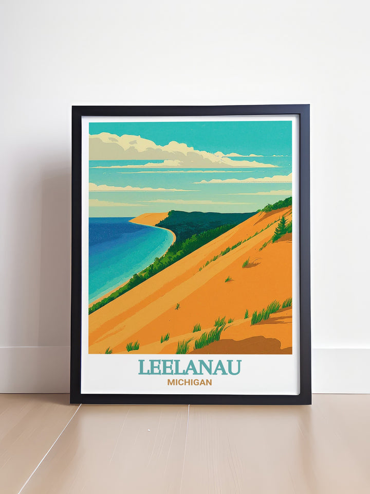 Michigan Canvas Art featuring the breathtaking landscapes of Leelanau Peninsulas Sleeping Bear Dunes, capturing the beauty of Michigans coastal treasures. This canvas art is ideal for adding a touch of natures serenity to your living space, perfect for outdoor enthusiasts and nature lovers.