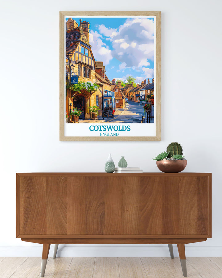 Capture the essence of the English countryside with a poster featuring the iconic sights of Chipping Campden, including its charming High Street and picturesque cottages, perfect for enhancing any room.