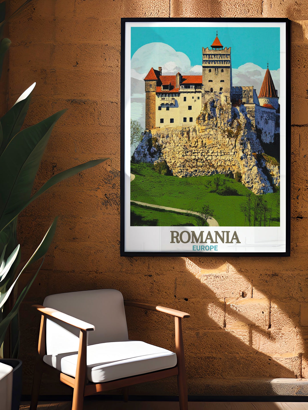 A captivating art print of Bran Castle, Romanias most iconic fortress, linked to the Dracula legend. This travel poster features detailed illustrations and vibrant colors, capturing the essence of this historic site. A perfect gift or home decor piece for history buffs.