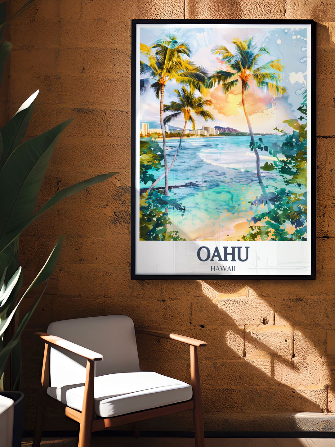 Brighten your space with this vibrant Oahu wall art featuring Diamond Head and Waikiki Beach. Ideal as a gift or personal décor, this travel poster is perfect for anyone who dreams of visiting Hawaii or has fond memories of the islands.