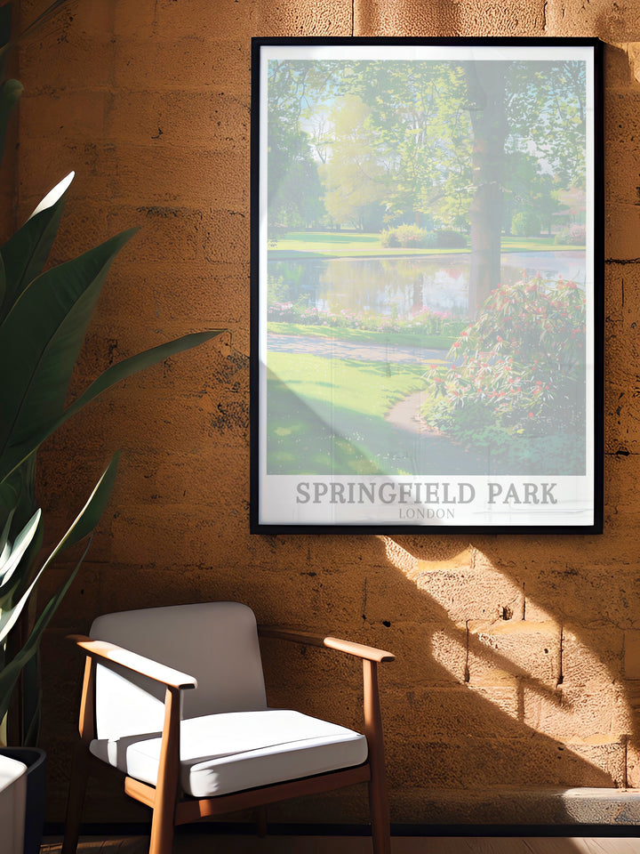 Stunning London Park Print featuring The Pond Upper Clapton and Springfield Park with views of Regents Canal ideal for anyone seeking a nature inspired wall print that brings the tranquility of East Londons green spaces into their home or office.