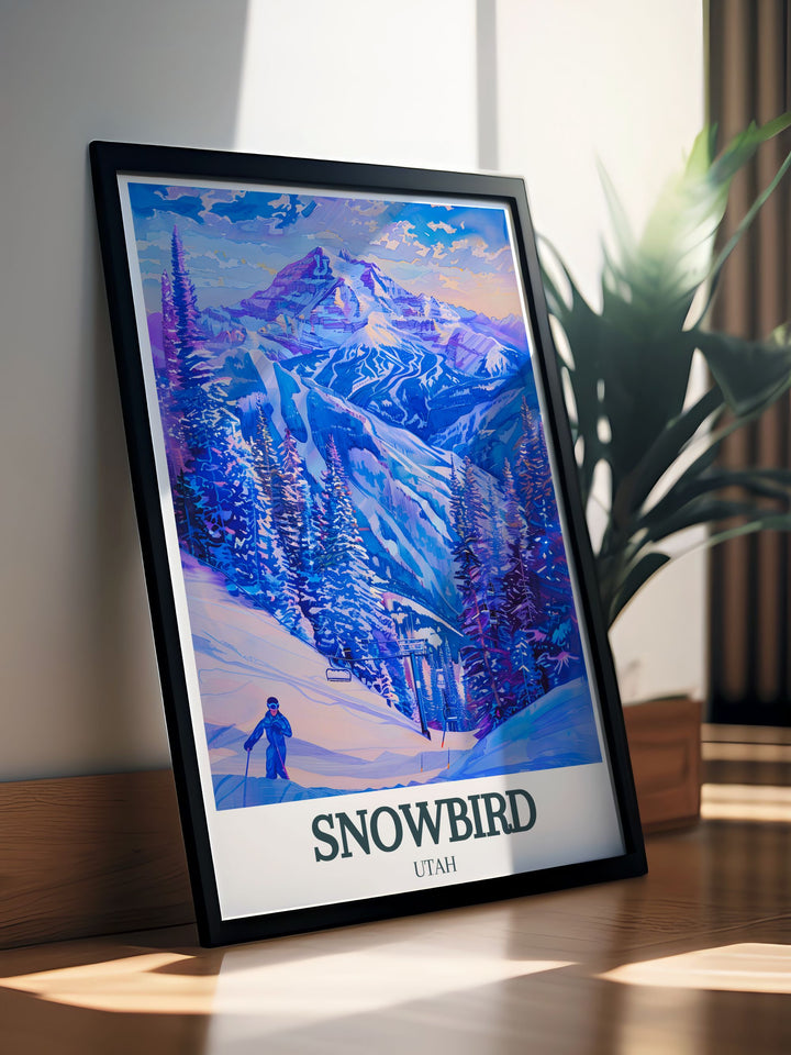 Little Cottonwood Canyon and Mineral Basin stunning prints featuring the captivating snowy vistas of Park City Utah. The artwork emphasizes the elegance and grandeur of these renowned ski locations offering a contemporary touch to your decor.