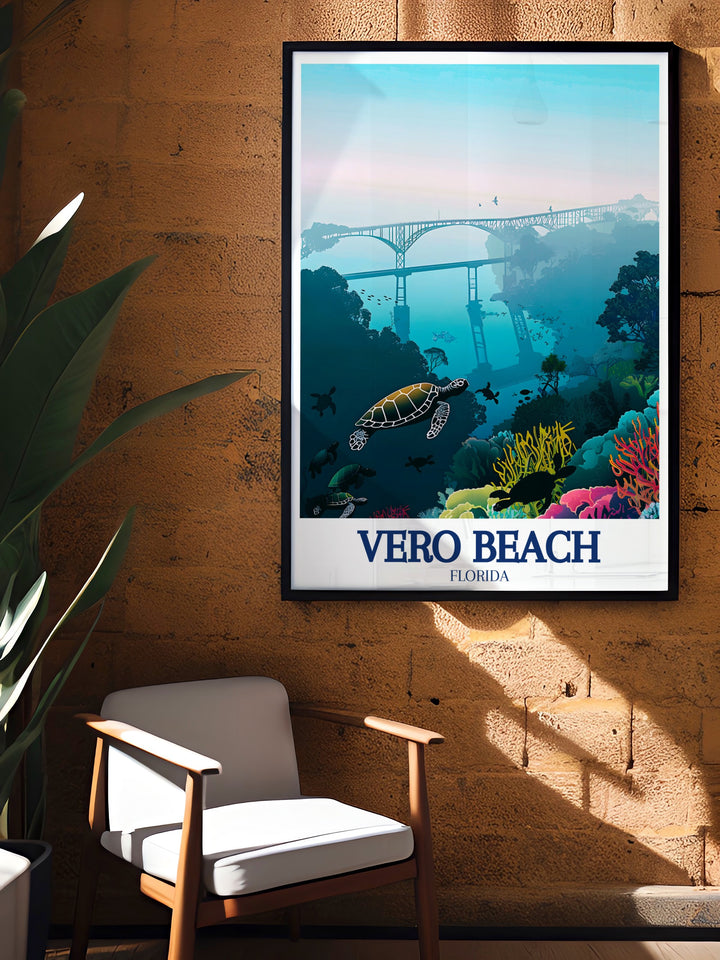 Vero Beach poster print captures the serene beauty of Floridas coastline. This artwork offers a visual journey to the peaceful shores of Vero Beach, making it the perfect piece for coastal décor enthusiasts or anyone seeking to add a touch of Floridas charm to their home.