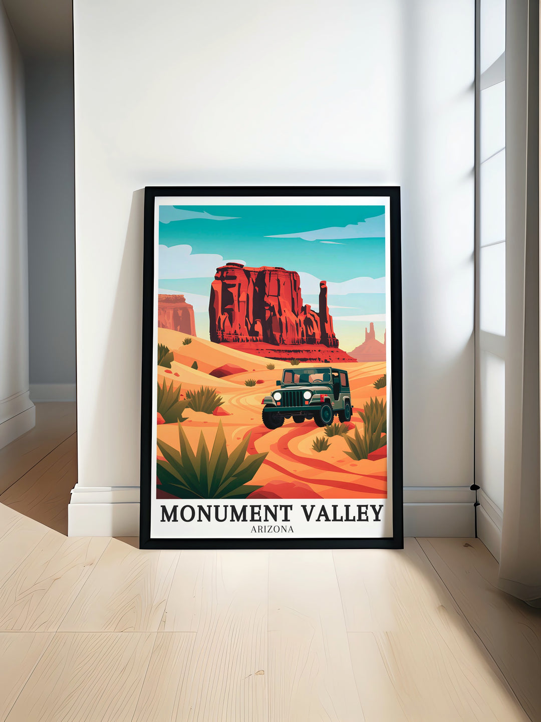 Monument Valley Art Poster featuring Merrick Butte 17 mile Valley Drive brings the beauty of the Arizona desert into your home with its vibrant colors and breathtaking landscape perfect for adding a unique touch to your living room or office.