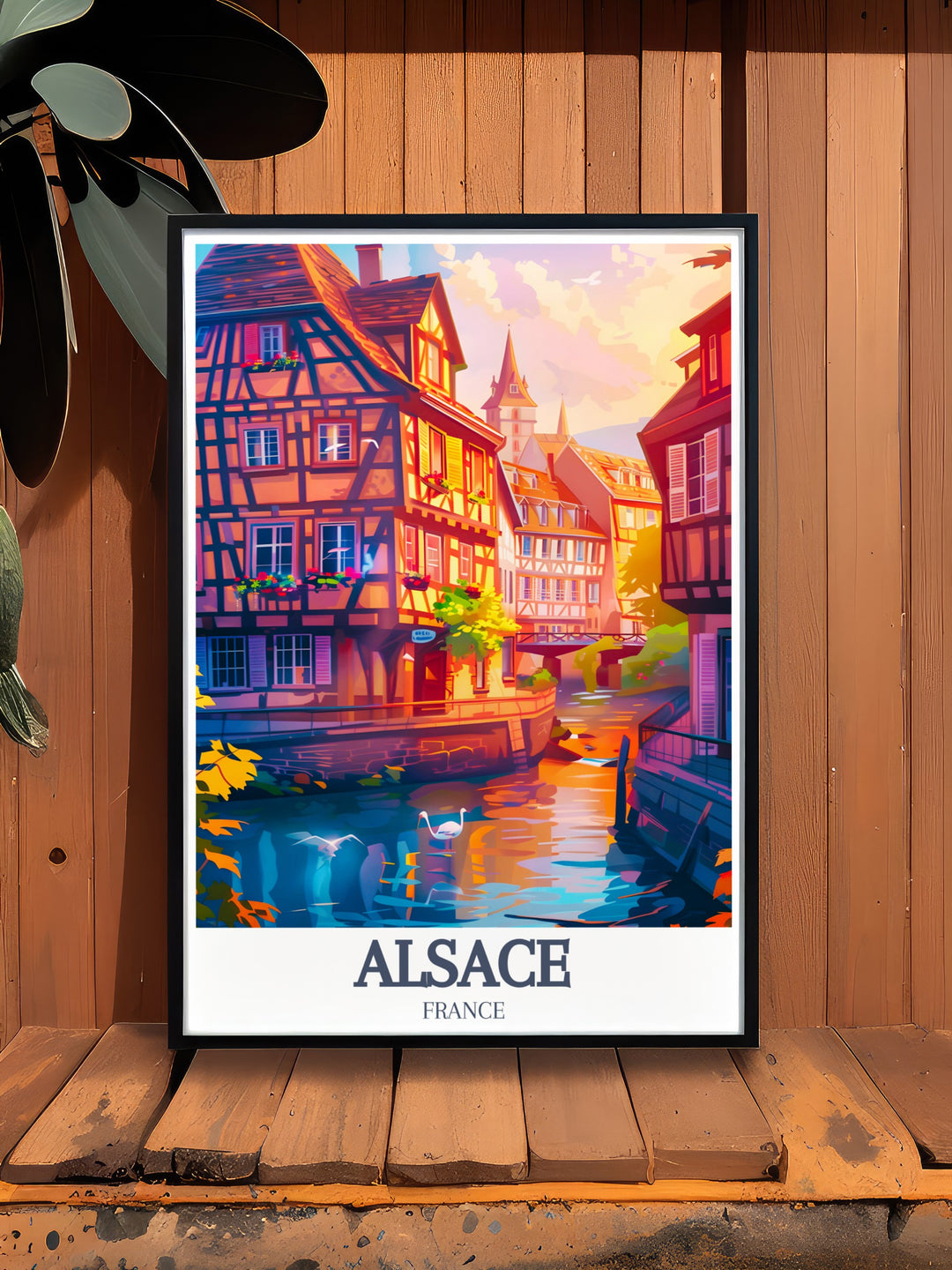 Elegant Alsace Wall Decor featuring the picturesque Petite France and Petite France quarter. This artwork brings the beauty of Alsace into your home making it a perfect addition to your living room or a unique gift for travel and art enthusiasts.