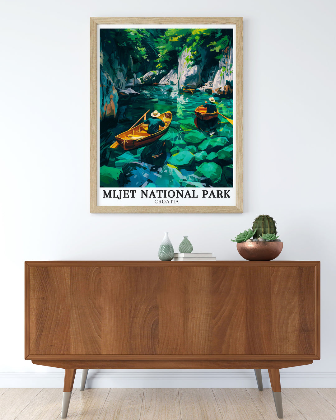 Mljet Artwork offers a stunning portrayal of the islands most famous lakes, Veliko and Malo Jezero. This print is ideal for nature lovers and those who appreciate Croatias natural beauty. The vibrant colors and detailed landscape make it a standout addition to any home decor.