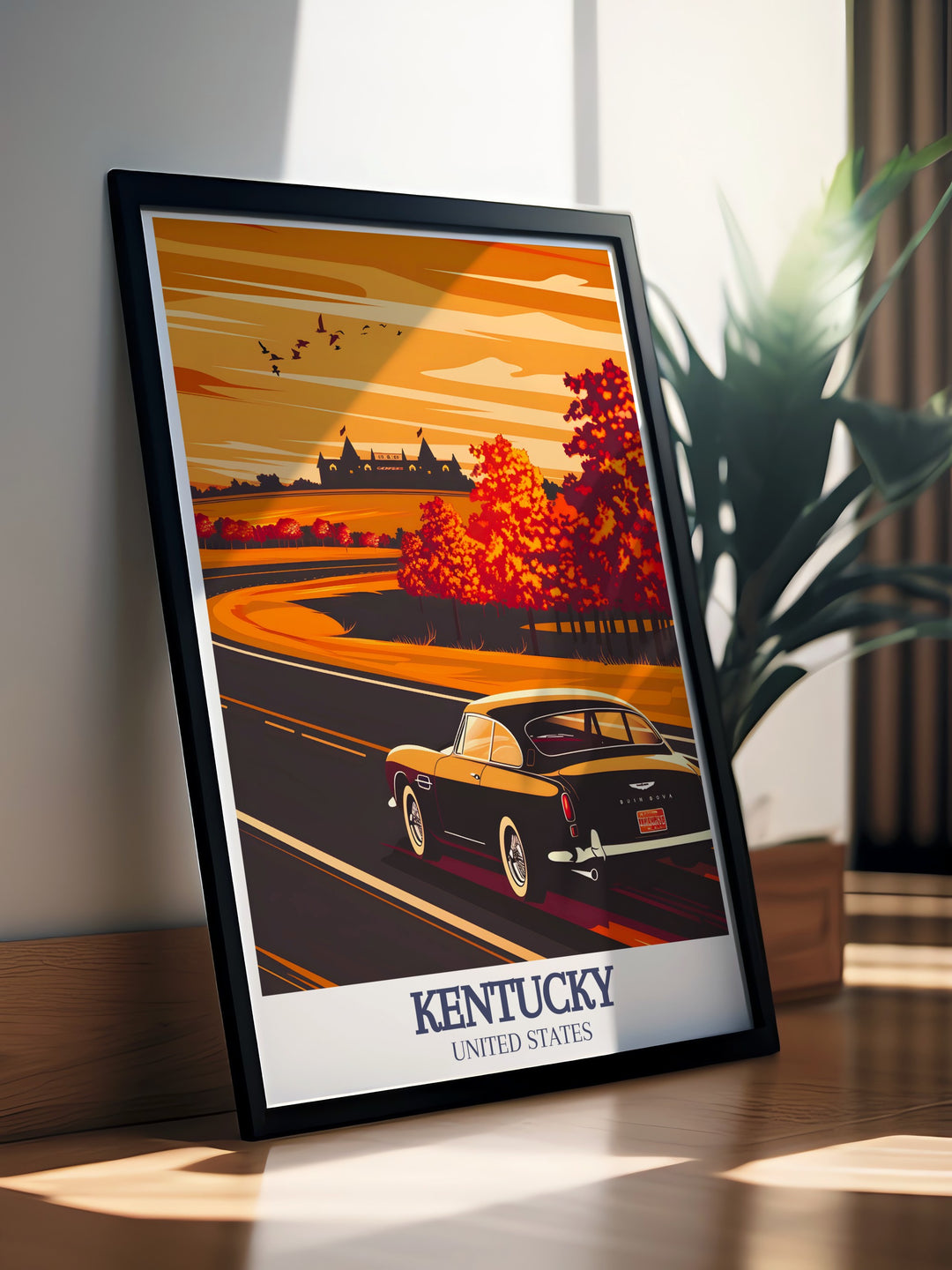 Celebrate Kentuckys rich heritage with this travel print featuring Churchill Downs and Bourbon Country. This Kentucky art piece is ideal for home décor and makes an excellent gift for those who love the Kentucky Derby and the smooth taste of bourbon.