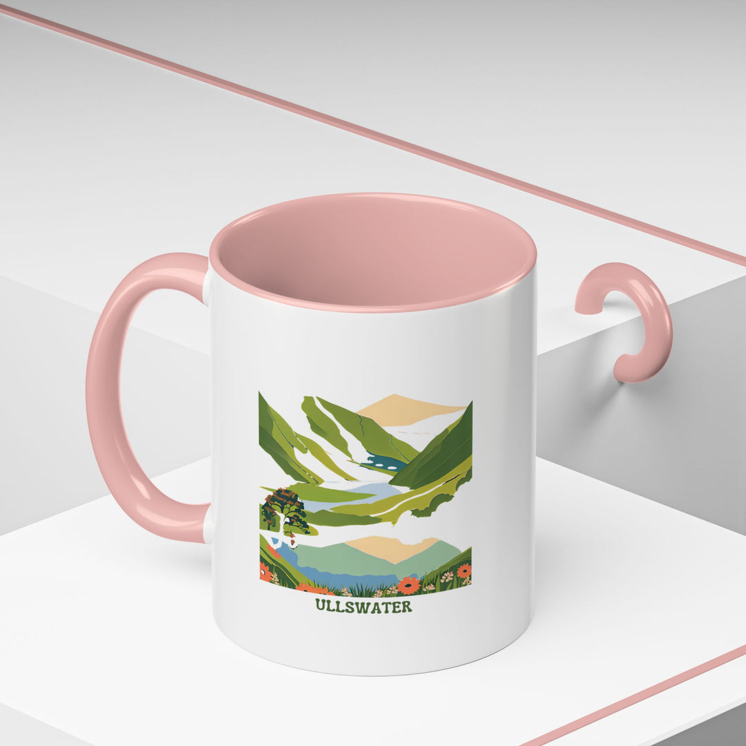 A unique Ullswater Mug featuring bold artwork inspired by the peaceful waters and picturesque landscapes of Ullswater. This dishwasher-safe ceramic mug is perfect for coffee or tea lovers and as a special gift.