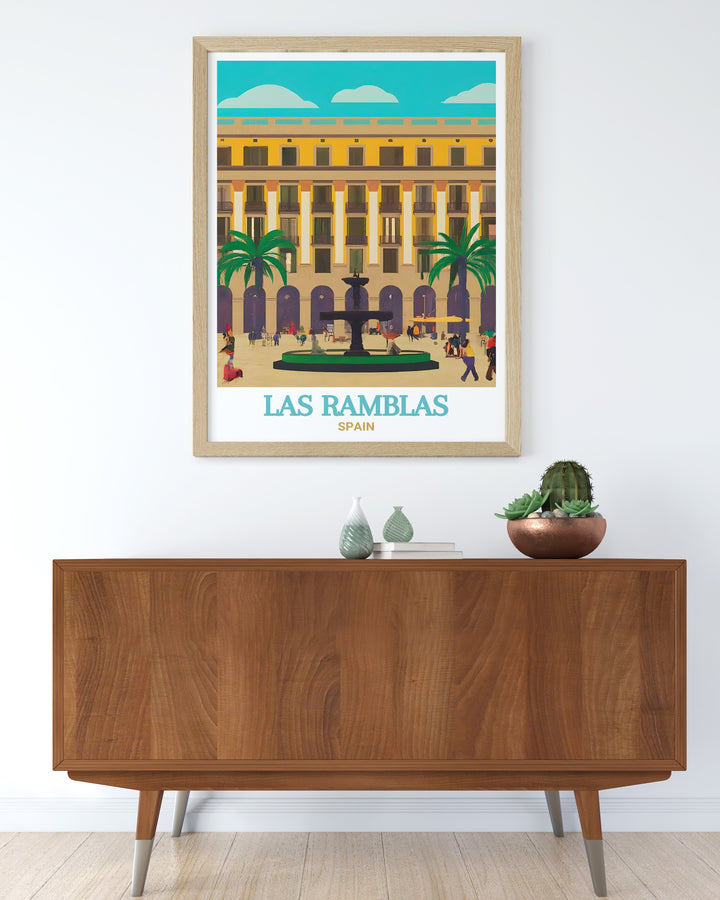 Celebrate Spanish culture with this detailed wall art of Las Ramblas, offering a glimpse into the lively streets and rich history of Barcelona. Perfect for those who appreciate travel and European culture.