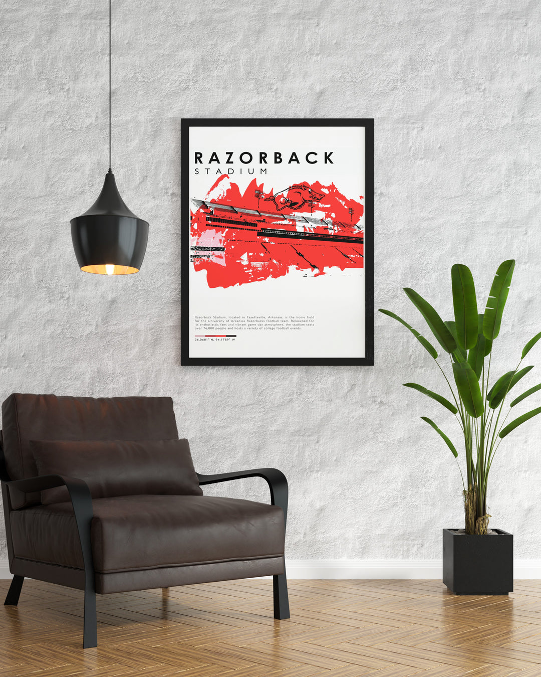 Celebrate Arkansas football with this striking Razorbacks art print featuring Razorback Stadium perfect for any fans collection an excellent choice for dorm decor or unique gifts