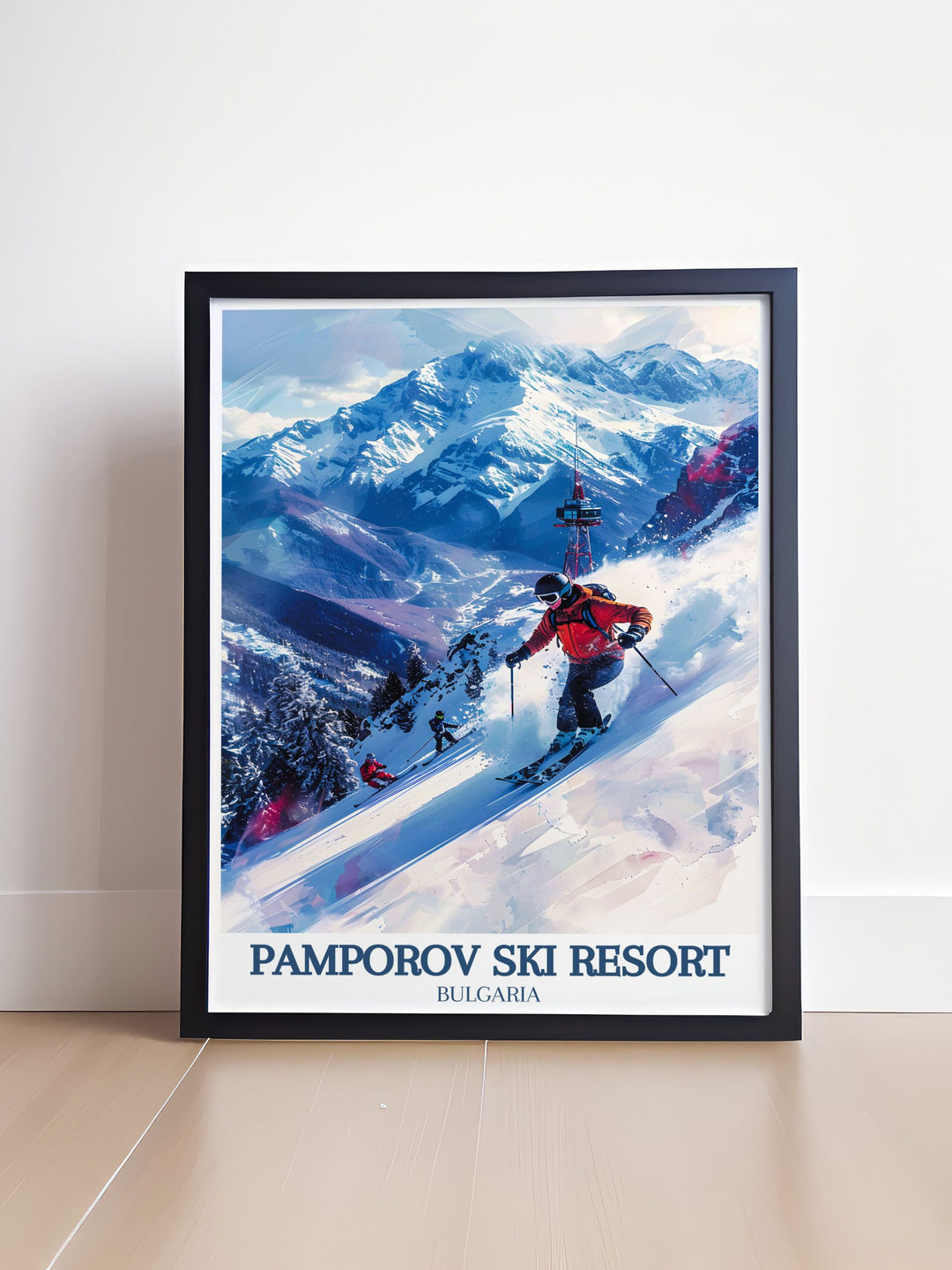 Snezhanka Tower Rhodope Mountains elegant home decor with a snowboarding gift print capturing the essence of Bulgarias thrilling winter sports destinations perfect for art and adventure enthusiasts