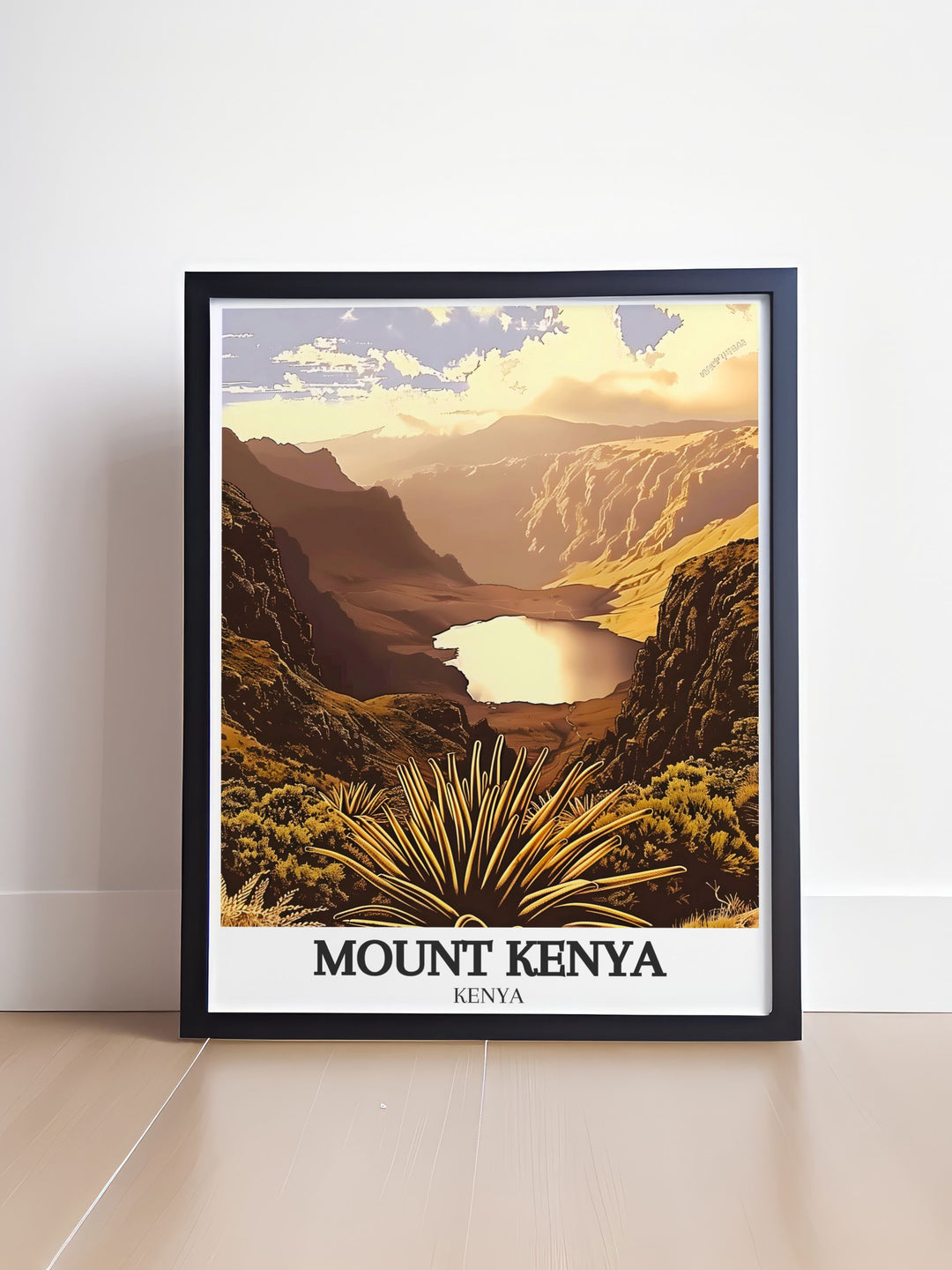 Vintage poster style Mount Kenya decor showcasing Chogoria Route and Lake Michaelson an ideal choice for adding character and charm to your interior space a great personalized gift for nature enthusiasts