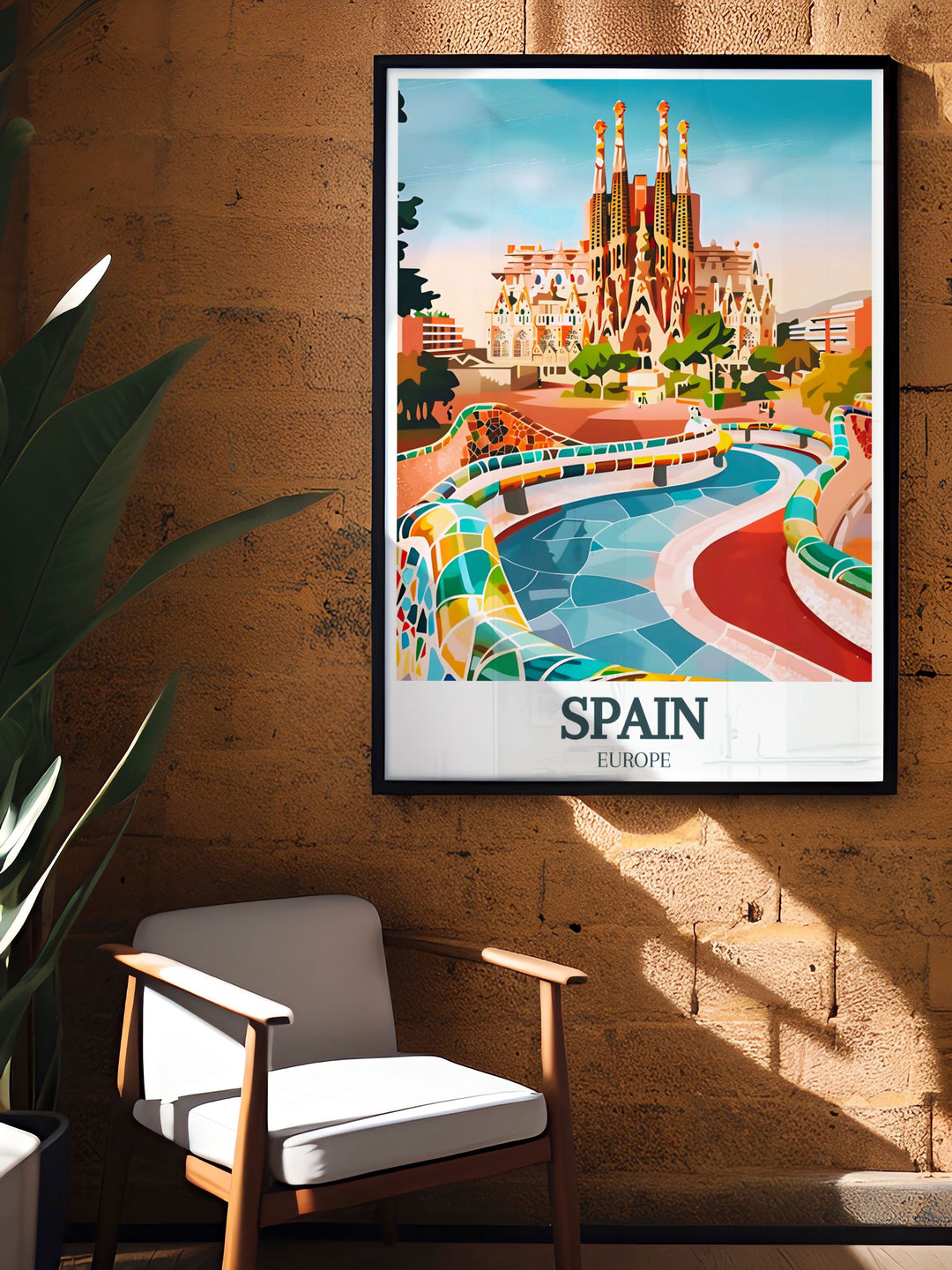 Vibrant Spain wall décor featuring Sagrada Familia Park Guell perfect for gifts for sister or him adding a touch of Spains rich cultural heritage to any space