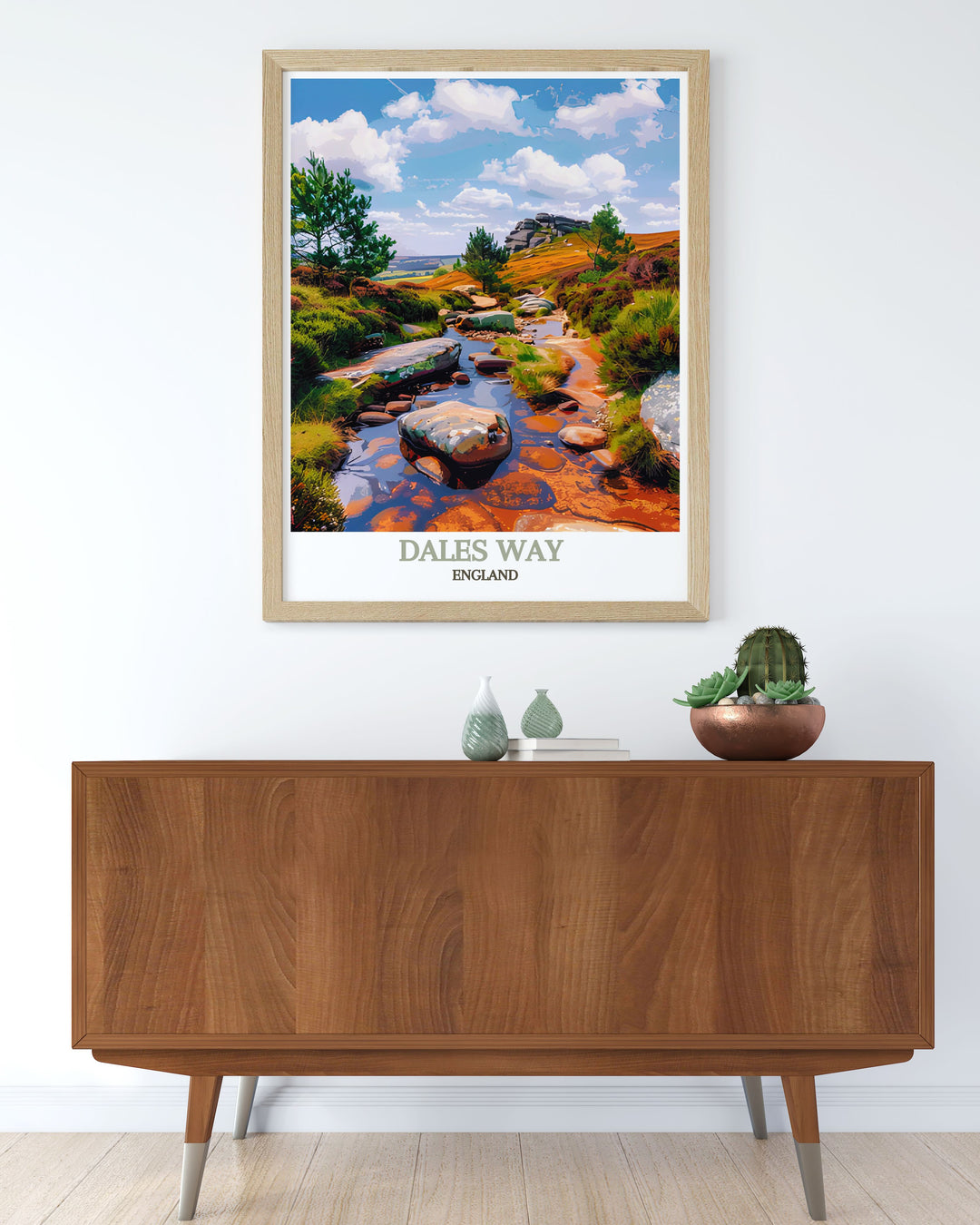 Home decor print illustrating the iconic scenes of Ilkley Moor, highlighting the rich history and breathtaking views of Yorkshires countryside.