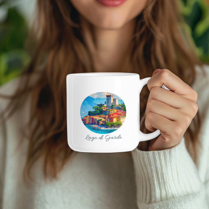 Enjoy your favorite beverage with this Lake Garda mug, highlighting the lake’s scenic views and cultural appeal. Dishwasher-safe and durable, it is a meaningful gift or keepsake for admirers of Lake Garda.