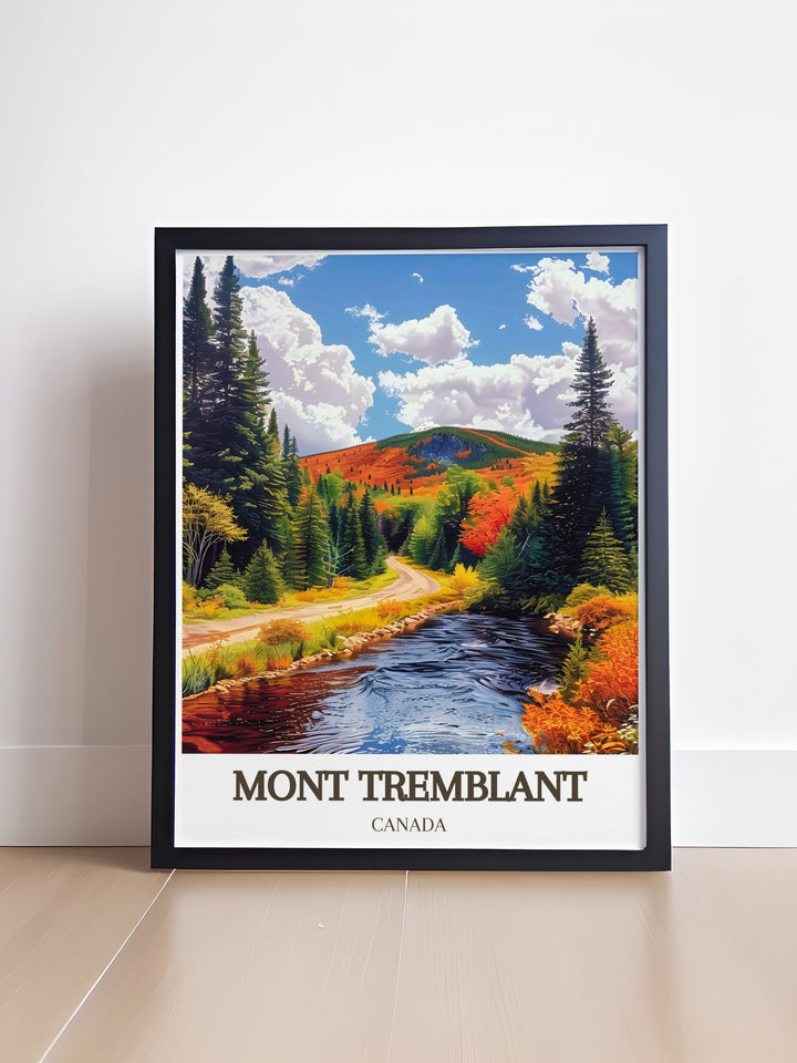 Bucket list print featuring Mont Tremblant National Park and the Laurentian Mountains an exquisite piece of wall art capturing the serene snow covered slopes and majestic peaks perfect for nature enthusiasts and adventure seekers.