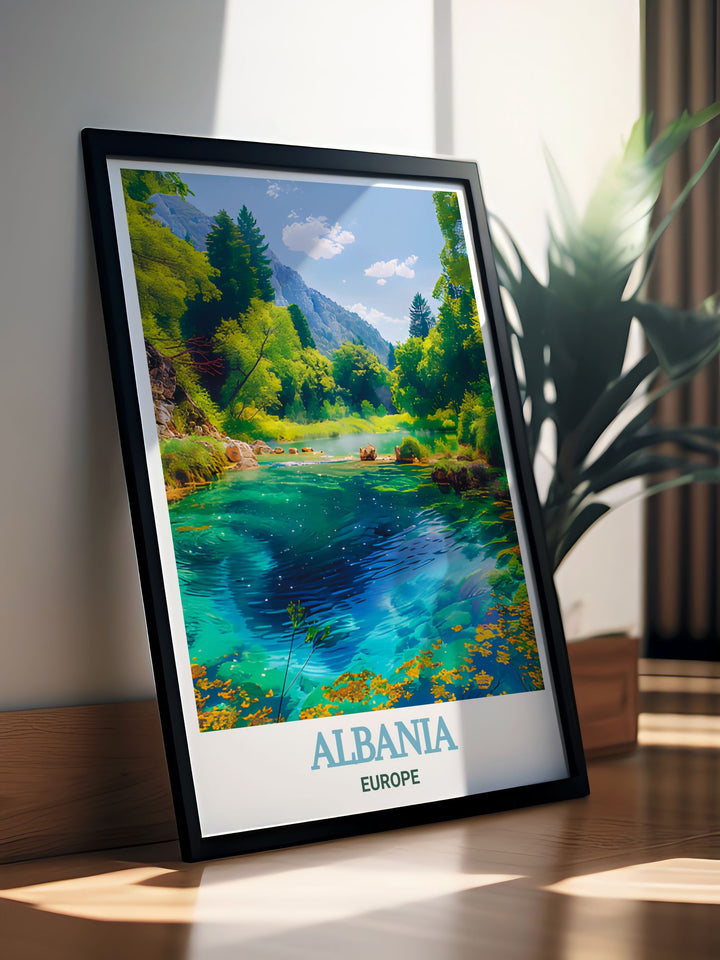 Elegant Syri i Kalter Wall Art with vibrant colors and intricate design highlighting the tranquil beauty of Albanias famous blue eye ideal for creating sophisticated living room decor or as a personalized gift for anniversaries or birthdays