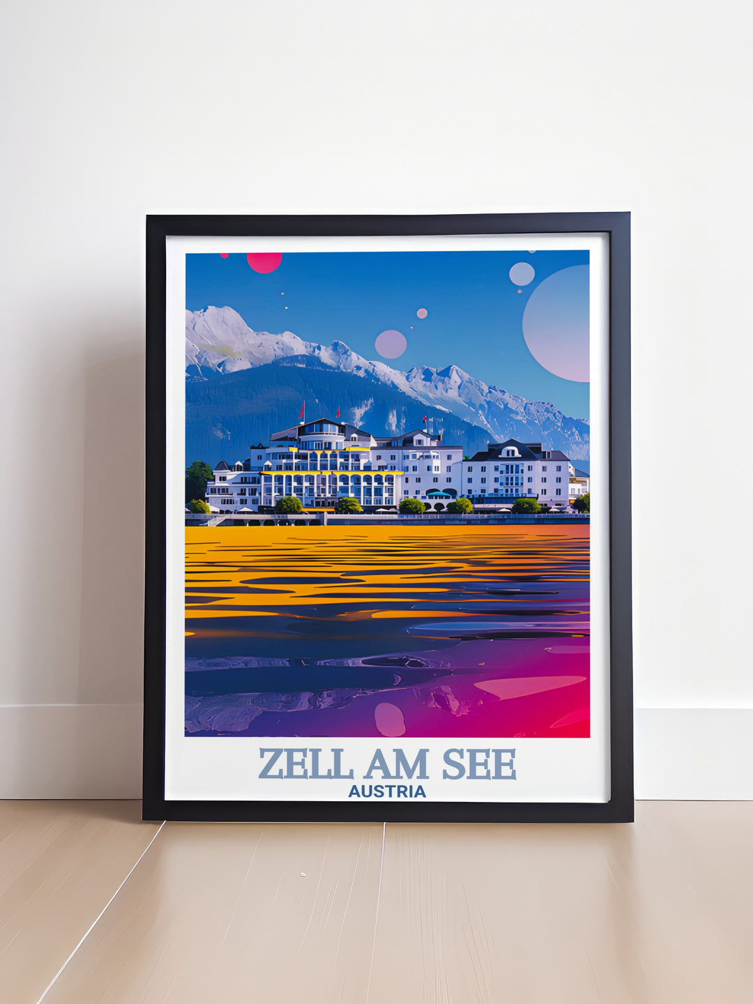 Grand Hotel Zell am See artwork presenting a timeless retro ski scene ideal for snowboarding enthusiasts and adding a sophisticated touch to any interior