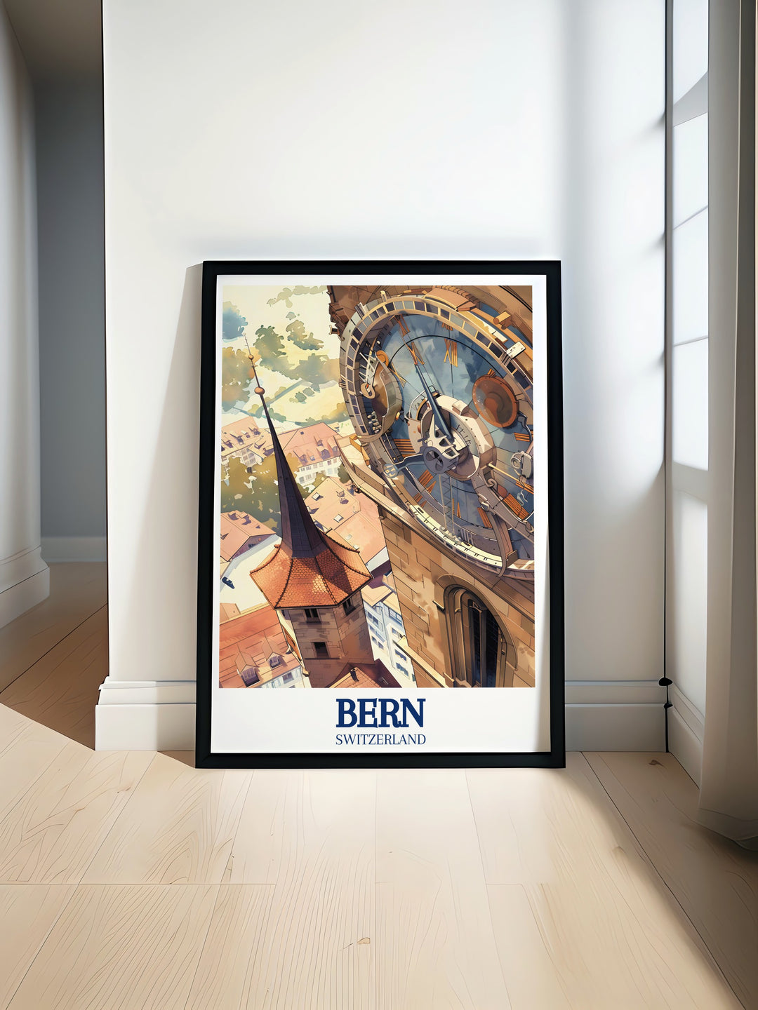 Kramgasse Market Street wall poster brings the energy and history of Berns vibrant market street into your living space. This travel print, featuring the colorful facades and bustling atmosphere, is ideal for adding a touch of European charm to your home.