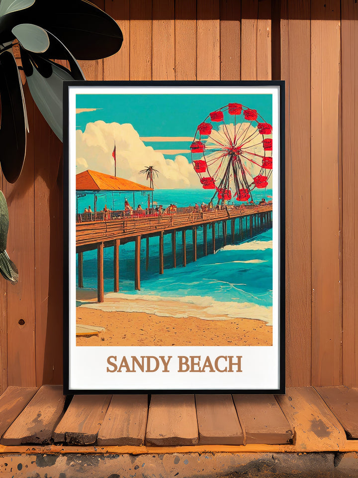 Stunning Sandy Beach Pier Artwork highlighting bright and detailed imagery of the pier and beach creating an inviting and stylish addition to your living space with its vibrant colors and artistic flair