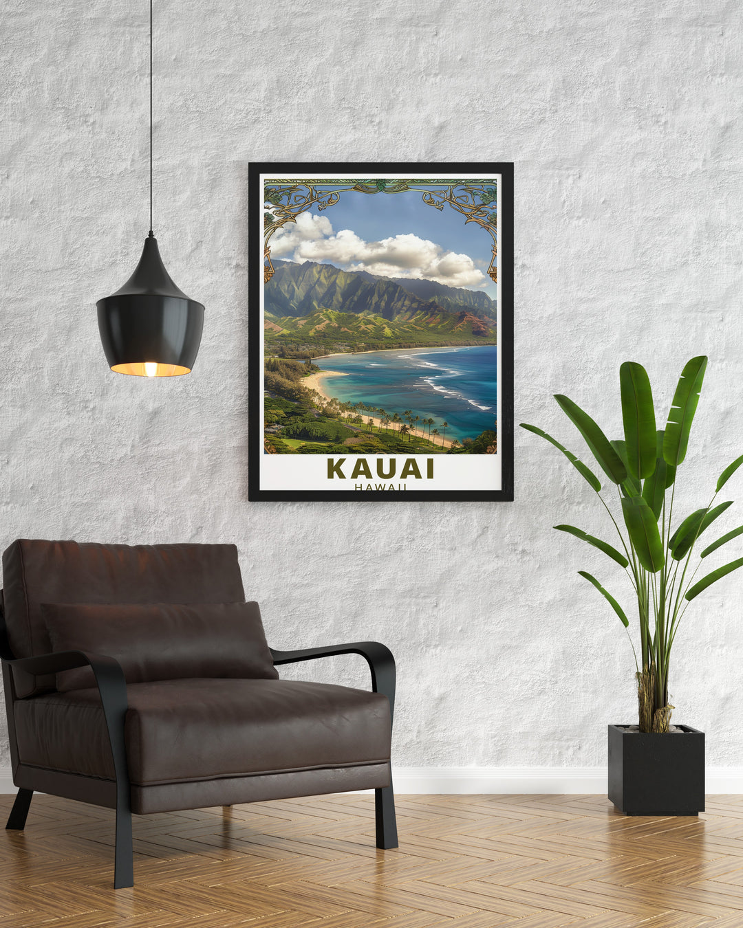 Enjoy the beauty of Kauai with this travel poster highlighting Hanalei Bay in Hawaii. This framed art showcases the lush landscapes and peaceful beaches of the island, printed on high quality paper for lasting beauty. Ideal for gifts and home décor.