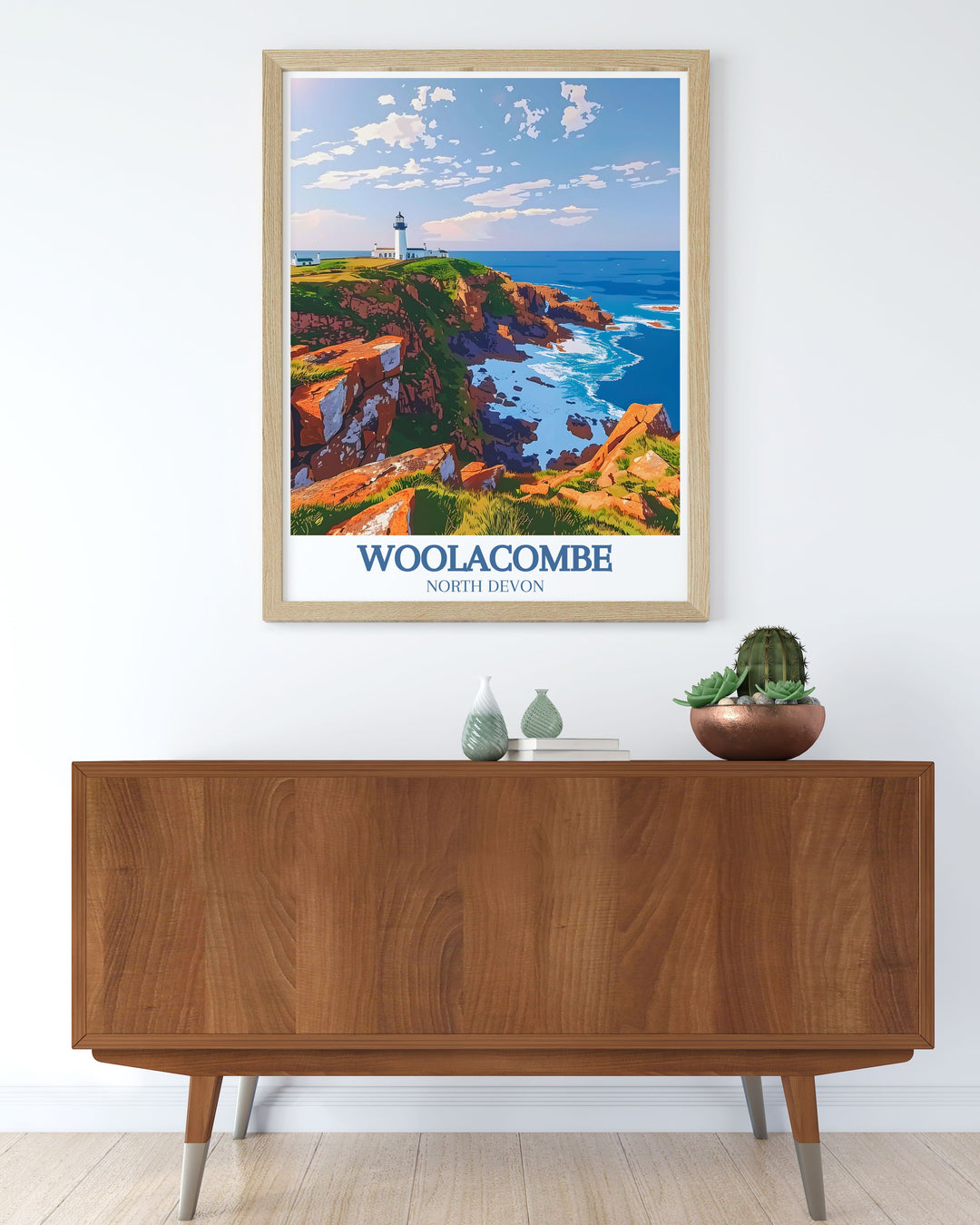 Stunning Morte Point and Bull Point Lighthouse print offering a visual escape to the tranquil Devon coast ideal for modern home decor and creating a focal point in your living space perfect for gifts for loved ones