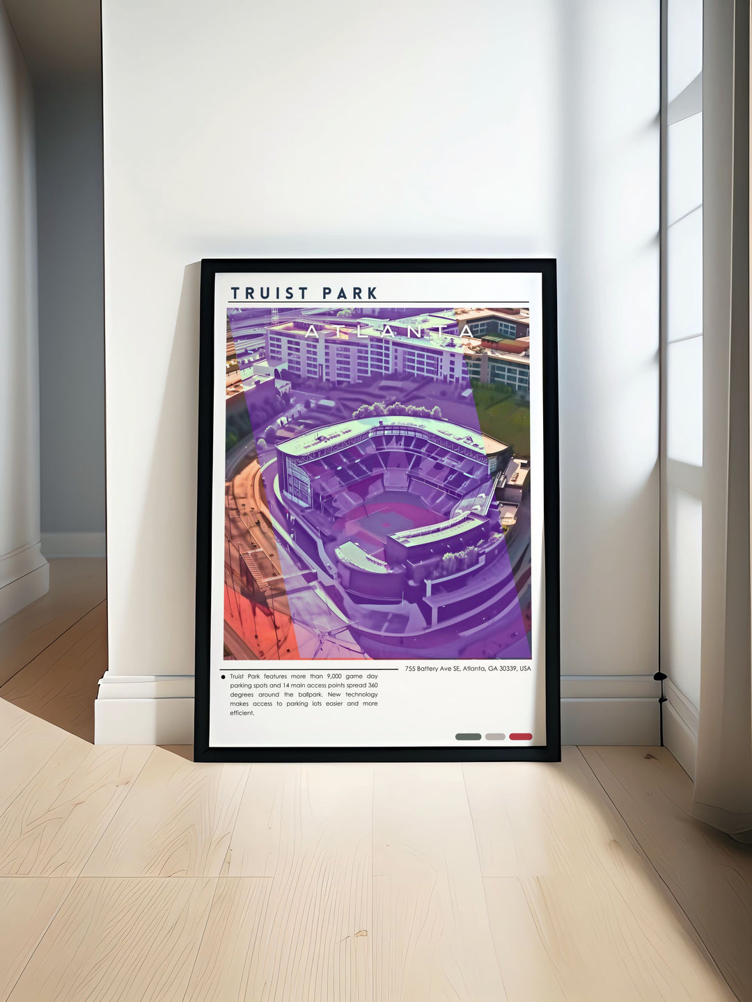 Vintage poster featuring Hard Rock Stadium showcasing the vibrant atmosphere of live games perfect for any sports enthusiast looking to add a touch of nostalgia to their space Truist Park elements included for a unique blend of baseball history and modern design