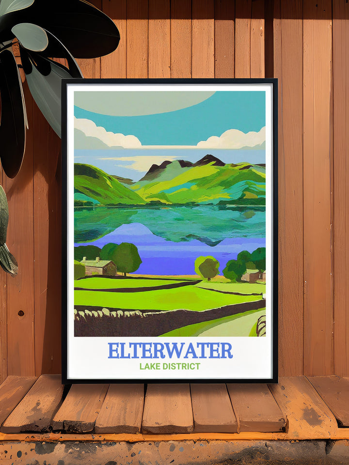 Bring the beauty of Elterwater Lake into your living space with this stunning modern print. This Great Langdale and Lingmoor Fell artwork is perfect for those who love Cumbria and its breathtaking hiking trails in the Lake District.