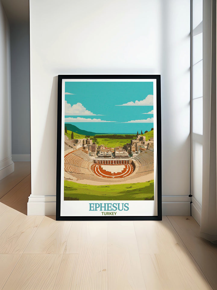 Ephesus Wall Art brings the grandeur of the Great Theatre to life, showcasing the rich history of Turkey and its ancient heritage. This print is a perfect addition to the home of any history lover or traveler.