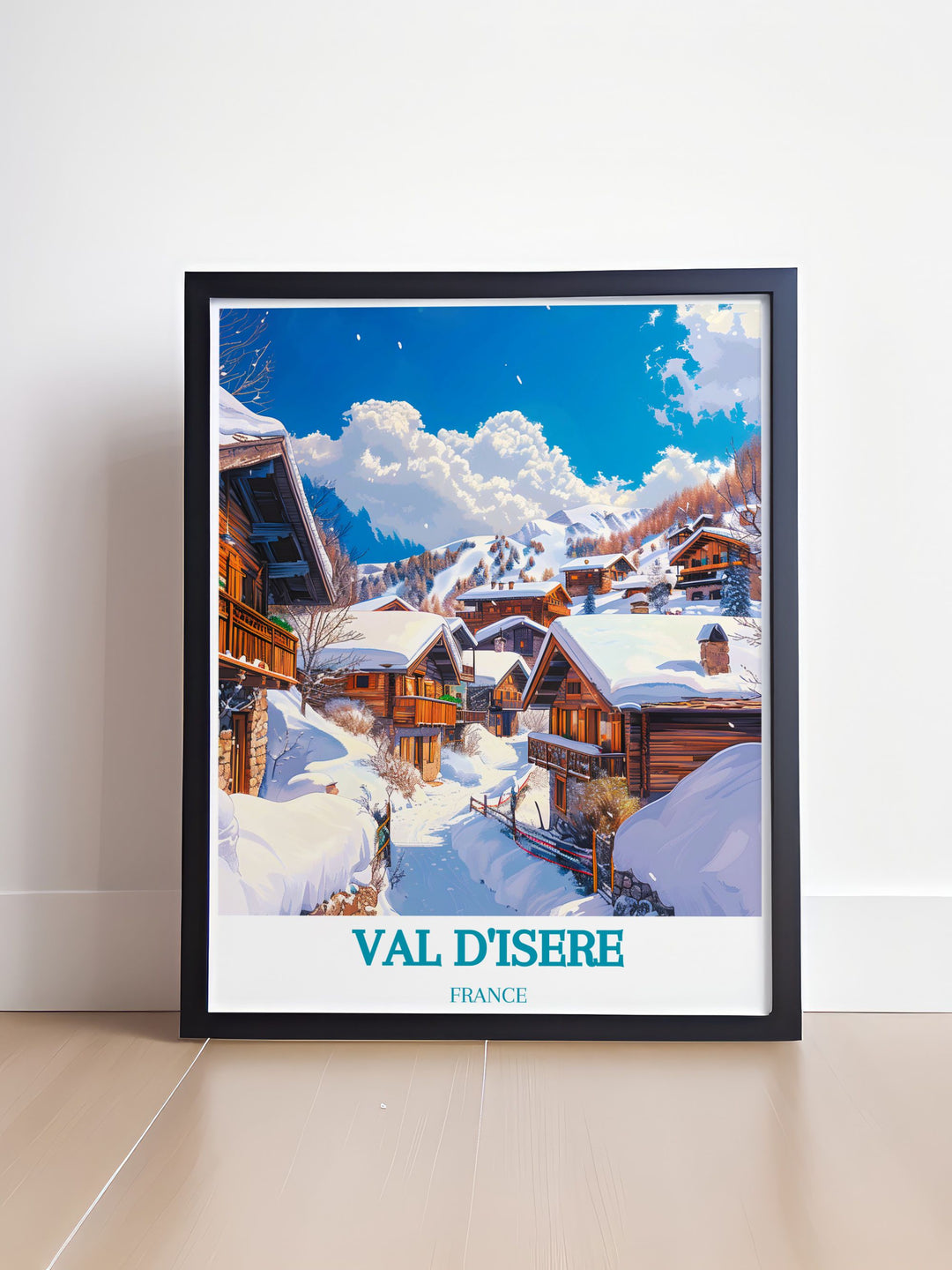 Embrace the cultural richness of the French Alps through this travel poster, showcasing the lively atmosphere of Val dIseres Old Town.