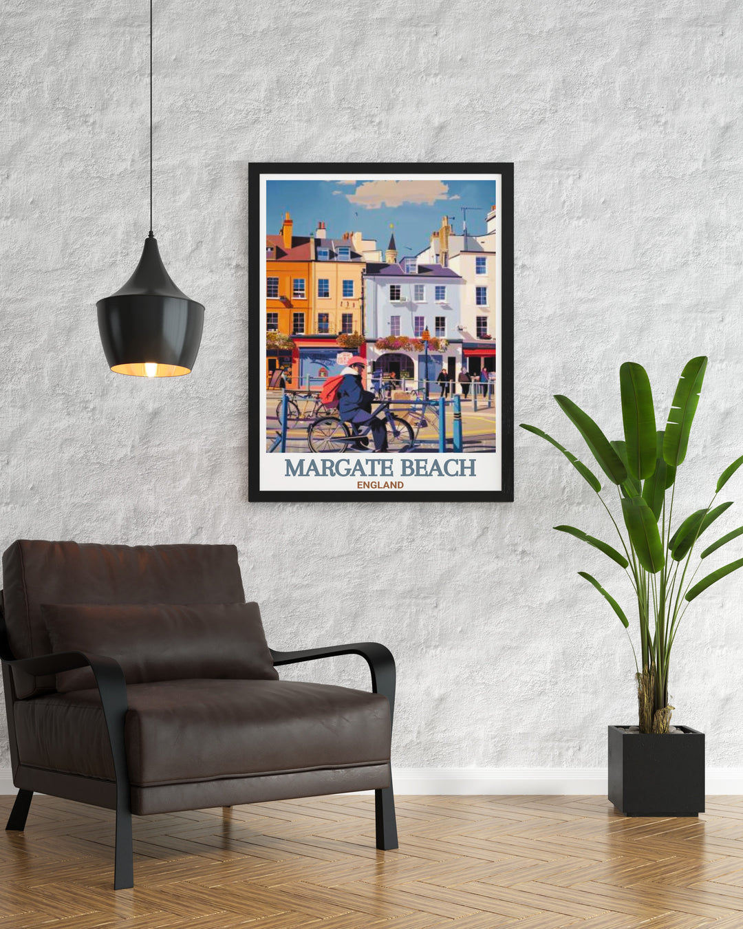 This Margate Beach Travel Print captures the beautiful English seaside town of Margate, highlighting both the golden sands of Margate Beach and the historic charm of Margate Old Town. A perfect piece of framed art for coastal decor lovers.