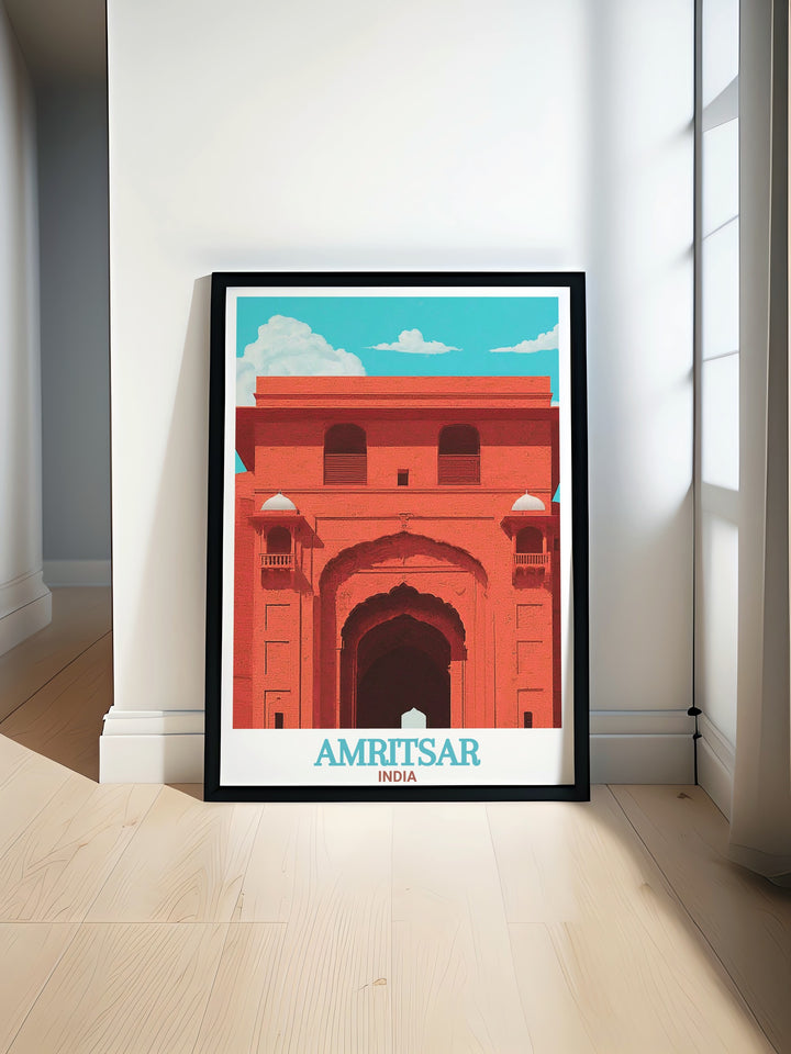 This Amritsar travel print showcases the famous Gobindgarh Fort, blending the historical significance of the fort with the modern energy of the city. Perfect for home decor or as a personalized gift, this India poster captures the spirit of Indian culture.