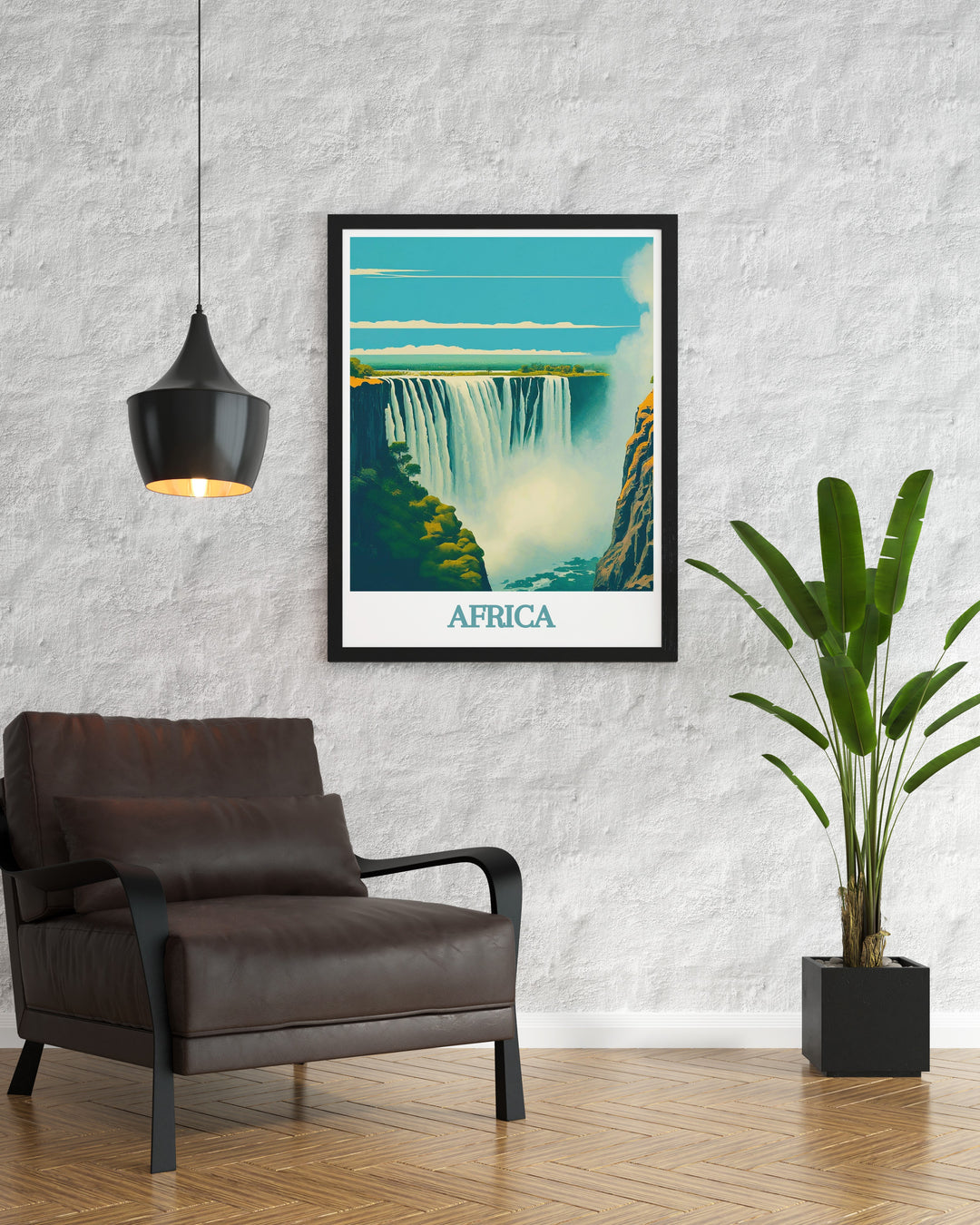 Vintage Travel Print combining the charm of Bwindi Uganda with the breathtaking splendor of Victoria Falls offering a unique piece of art that inspires exploration and appreciation for world heritage