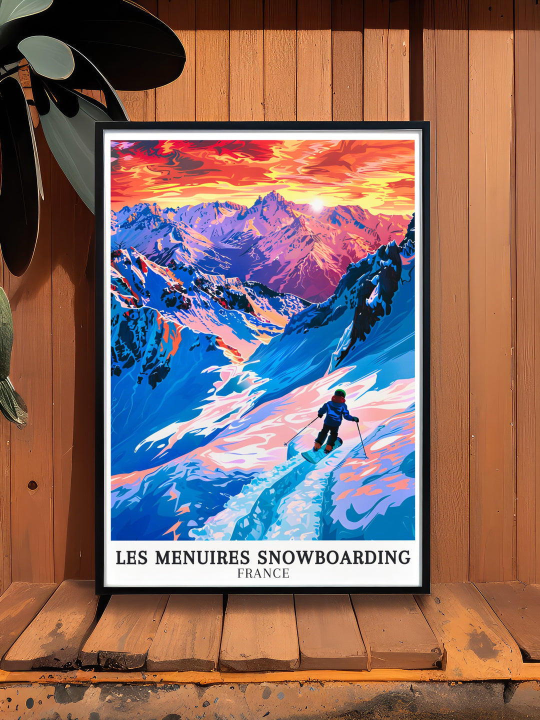 Les Menuires BK Park Framed Print featuring dynamic snowboarding action and stunning alpine scenery ideal for fans of skiing and snowboarding a fantastic wall decor option for homes or lodges and a thoughtful gift for skiers