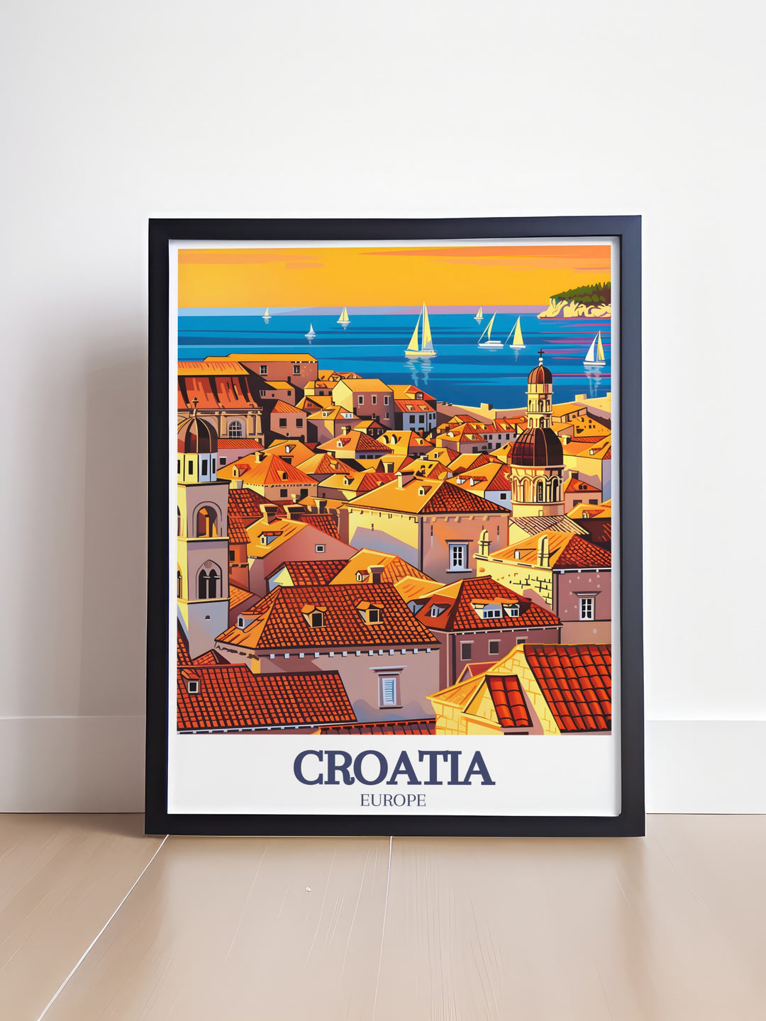 The Dubrovnik Old Town Adriatic Sea framed prints showcase the beauty of Croatia with vibrant details of the ancient city walls and shimmering blue sea creating an elegant piece of wall art for any living space or office decor