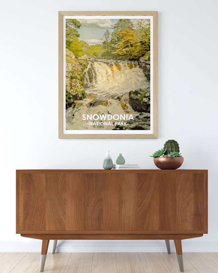 Swallow Falls prints highlighting the natural beauty and vibrant colors of this Snowdonia gem perfect for home decor and those who love nature landscape art and mountain scenes