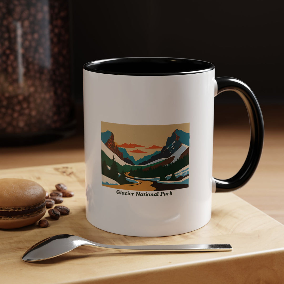 A vibrant Glacier National Park Mug with artistic designs celebrating the park’s iconic landscapes. This ceramic mug is dishwasher safe and ideal for everyday use or gifting to nature and travel enthusiasts.