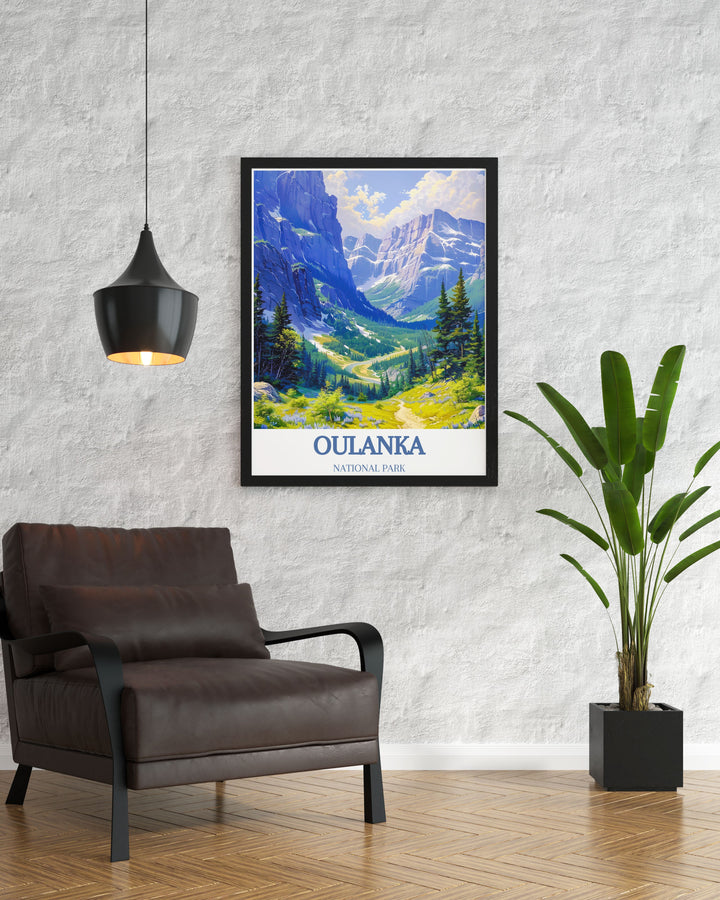 Travel Poster Art of Oulanka Canyon showcasing the dynamic energy and serene beauty of this natural marvel located in Oulanka National Park ideal for adding a touch of adventure and tranquility to any living space