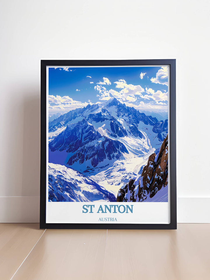 Valluga Mountain Modern Prints combined with a St Anton Poster Print create a stunning focal point for any room. Perfect for fans of retro ski art these prints capture the bold imagery and timeless style of alpine sports.