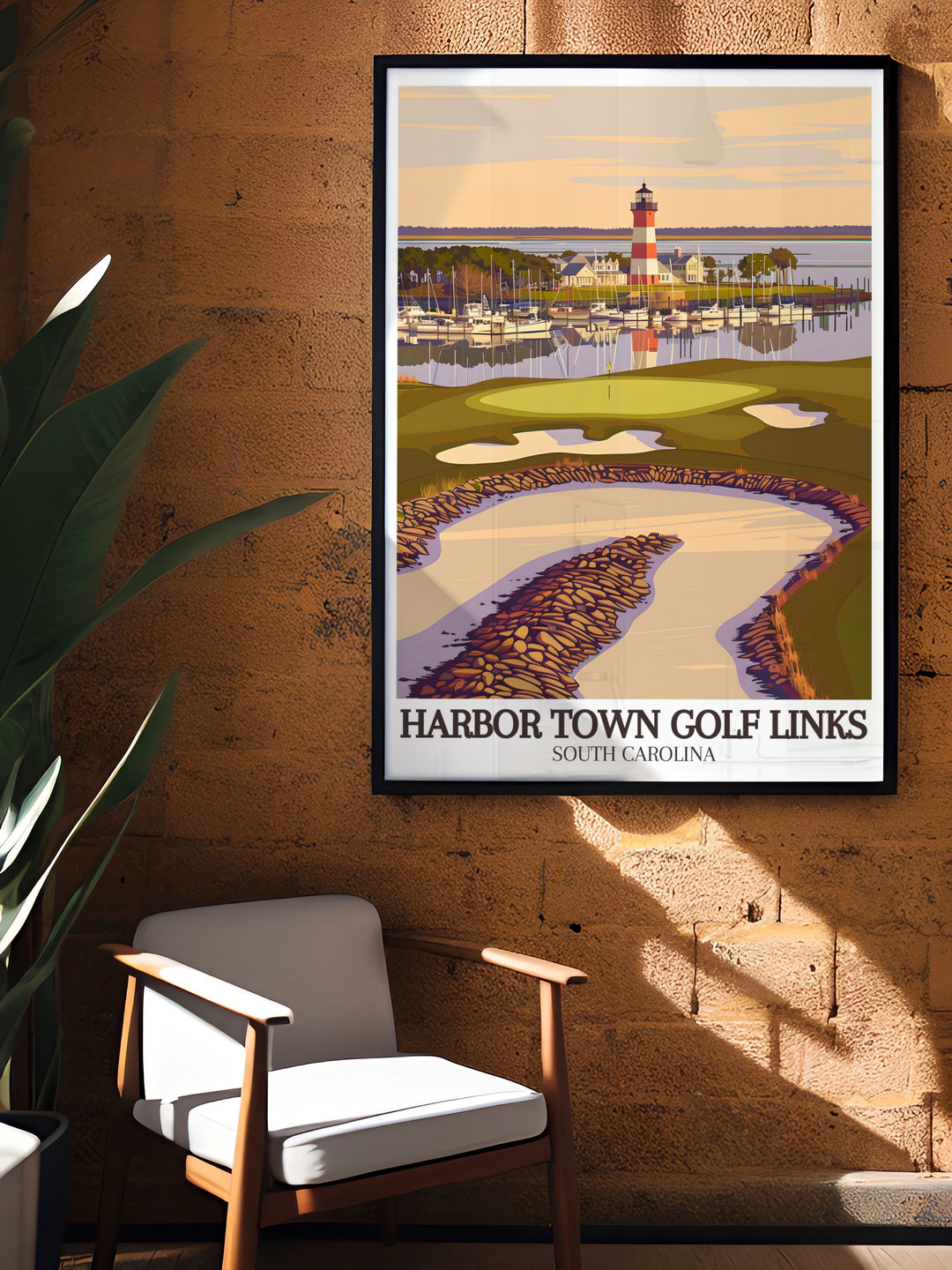 The Sea Pines Resort and its stunning 18th hole are beautifully depicted in this travel poster. Ideal for those who love golf and coastal resorts, this canvas art captures the unique charm of Harbor Town Golf Links.