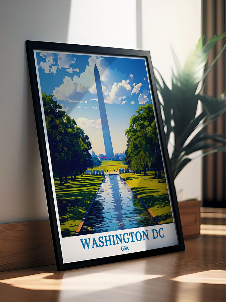 Exquisite Washington DC art print of the Washington Monument offering a timeless black and white aesthetic ideal for classic and contemporary interiors