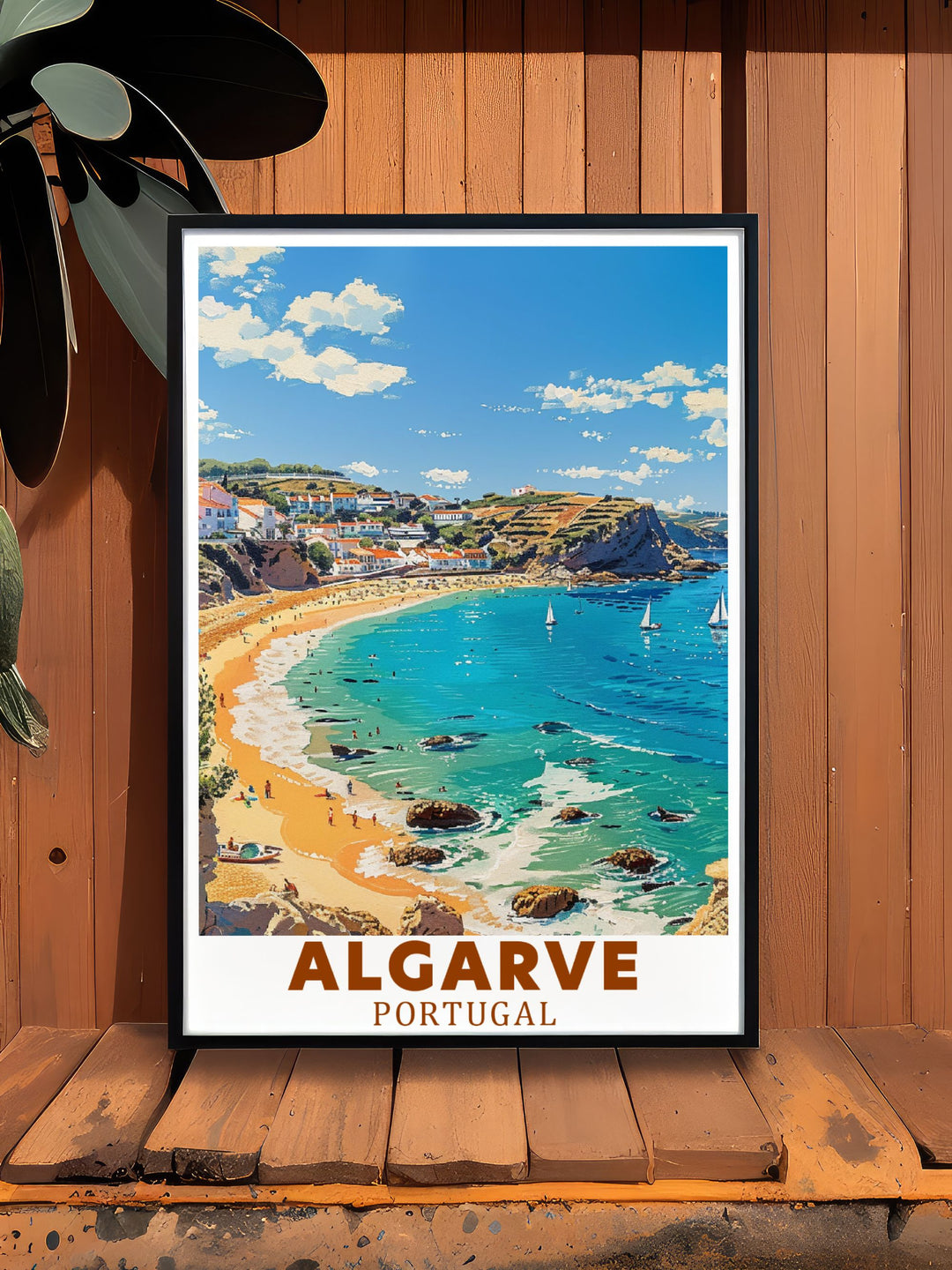 This poster features the beautiful coast town of Lagos with its expansive views and vibrant culture, capturing the essence of Portugals coastline and adding a picturesque touch to your decor.