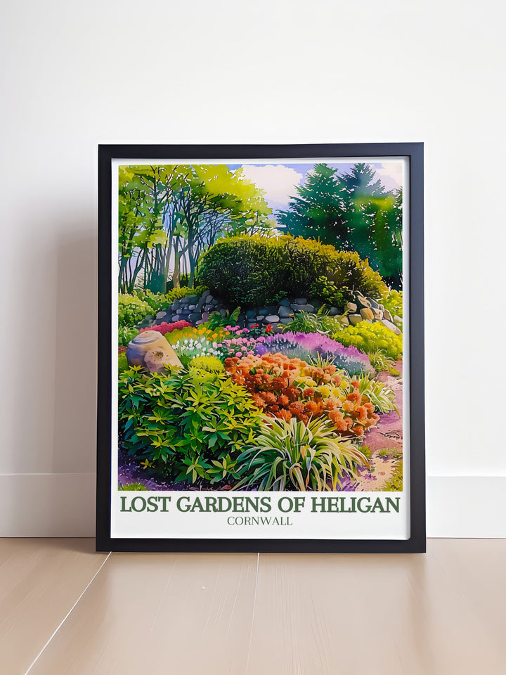 Vibrant Mevagissey print and Italian garden Productive gardens wall art capturing the bustling harbor and charming streets of Cornwalls quaint fishing village ideal for enhancing your home decor with a touch of Cornish charm