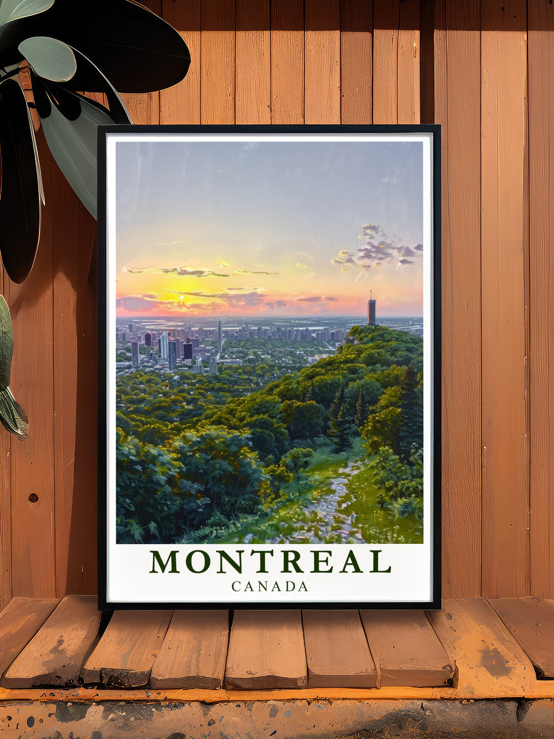 Experience the breathtaking views of Montreals Mount Royal with this Canada Wall Art. The travel poster highlights the citys iconic landscape, making it ideal for any travel or nature enthusiast.