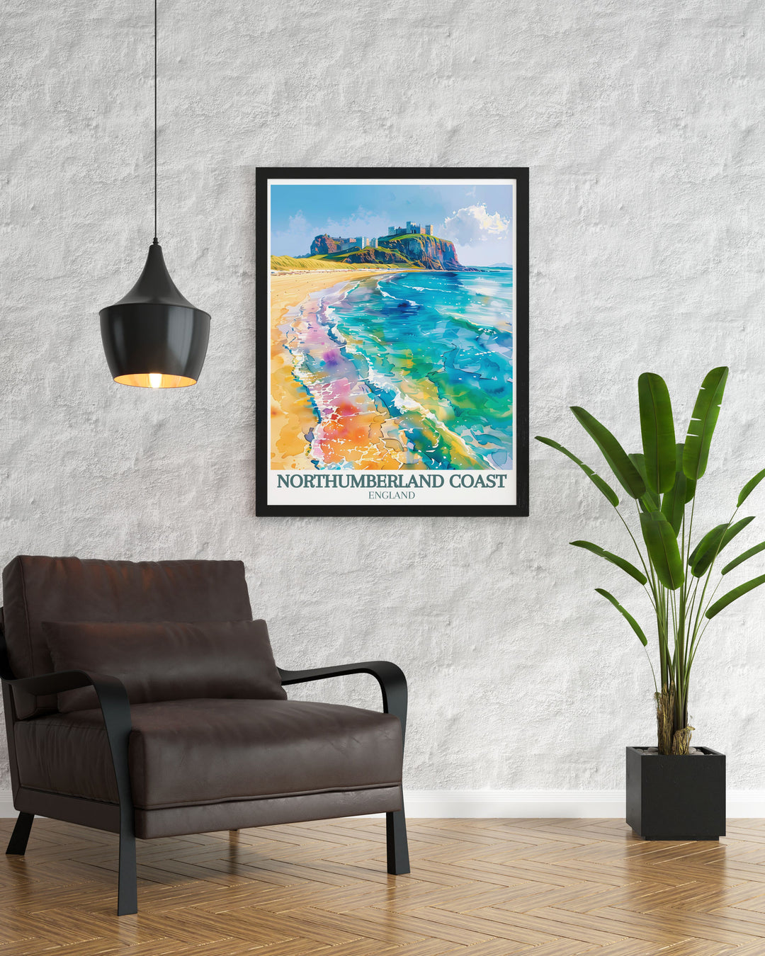 Bucket List Print featuring the stunning Bamburgh Castle and Dunstanburgh Castle on the Northumberland Coast ideal for travel enthusiasts and history buffs who want to bring a piece of Northumberland into their home