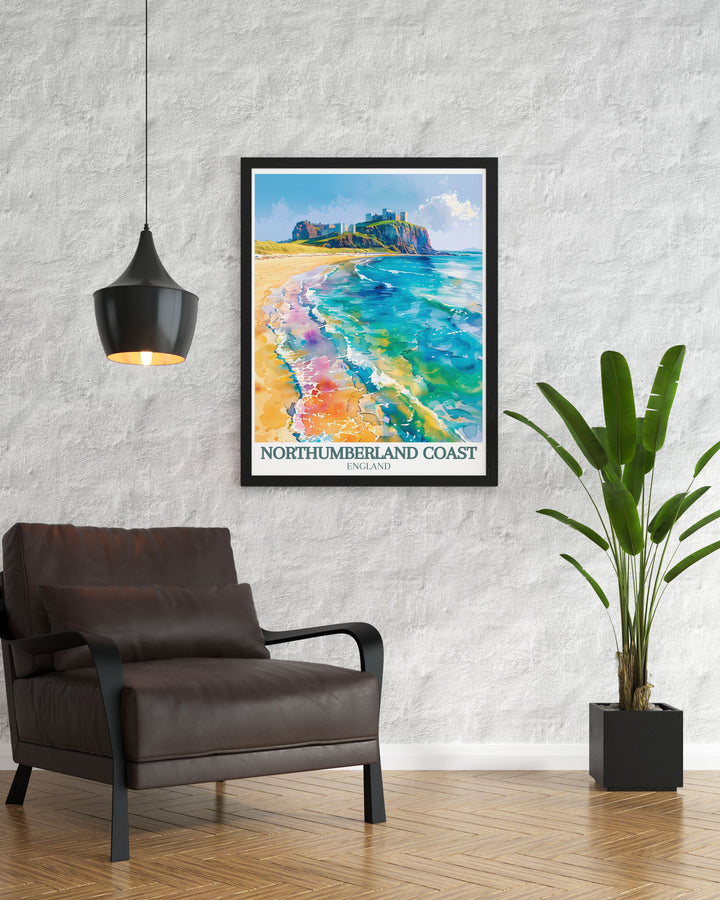 Bucket List Print featuring the stunning Bamburgh Castle and Dunstanburgh Castle on the Northumberland Coast ideal for travel enthusiasts and history buffs who want to bring a piece of Northumberland into their home
