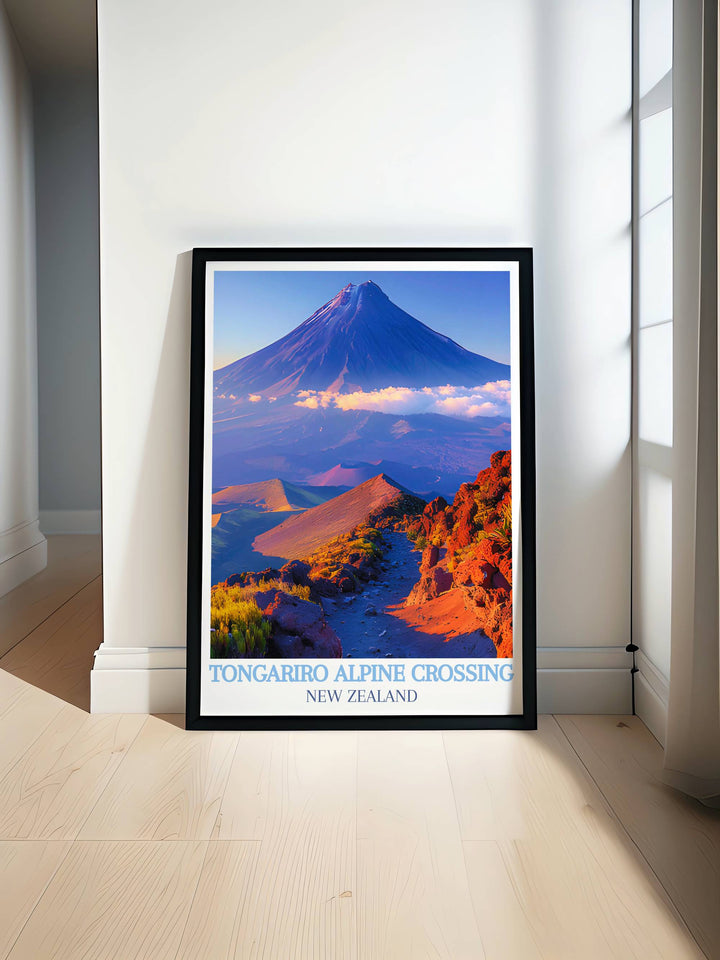 Tongariro Alpine Crossing modern wall decor showcasing the breathtaking landscapes of New Zealands famous hiking trail, featuring volcanic craters and lush vegetation, perfect for adding a touch of adventure and beauty to your home.