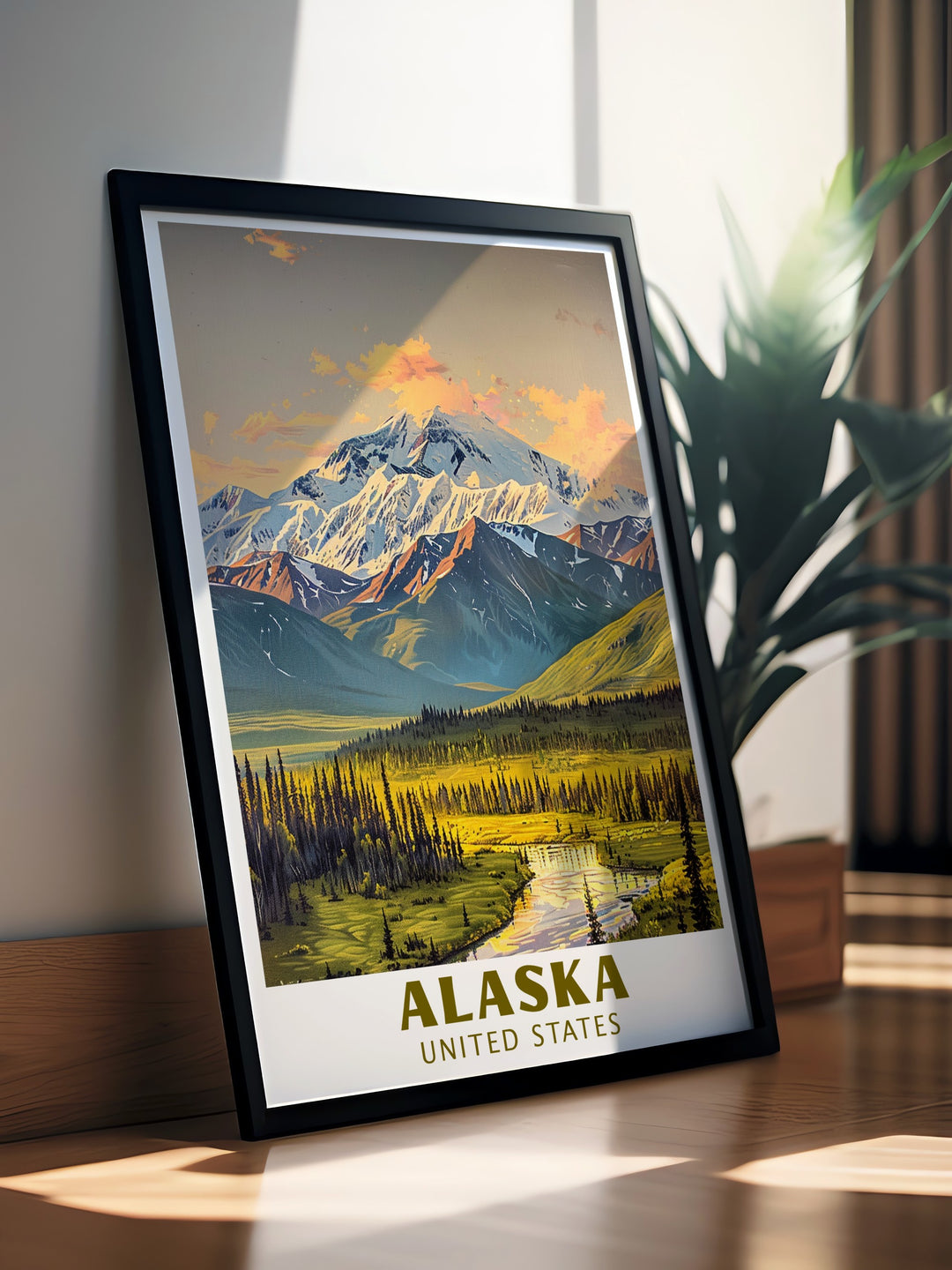 Our Denali National Park art print showcases the beauty of Alaskas wilderness. With intricate details and vibrant colors, this poster offers a timeless connection to Denali and makes a stunning addition to your home decor. Perfect for outdoor enthusiasts and national park lovers.