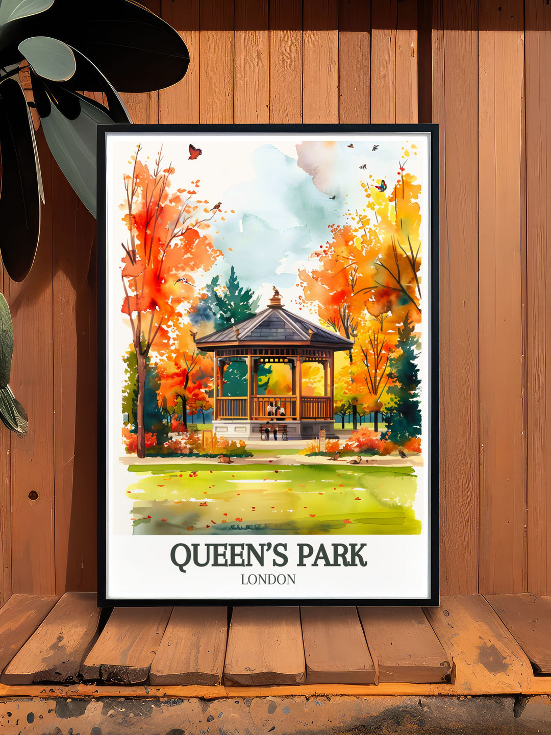 Queens Park print highlighting the iconic Queens Park Bandstand and the vibrant atmosphere of Queens Park London a versatile piece of London poster art