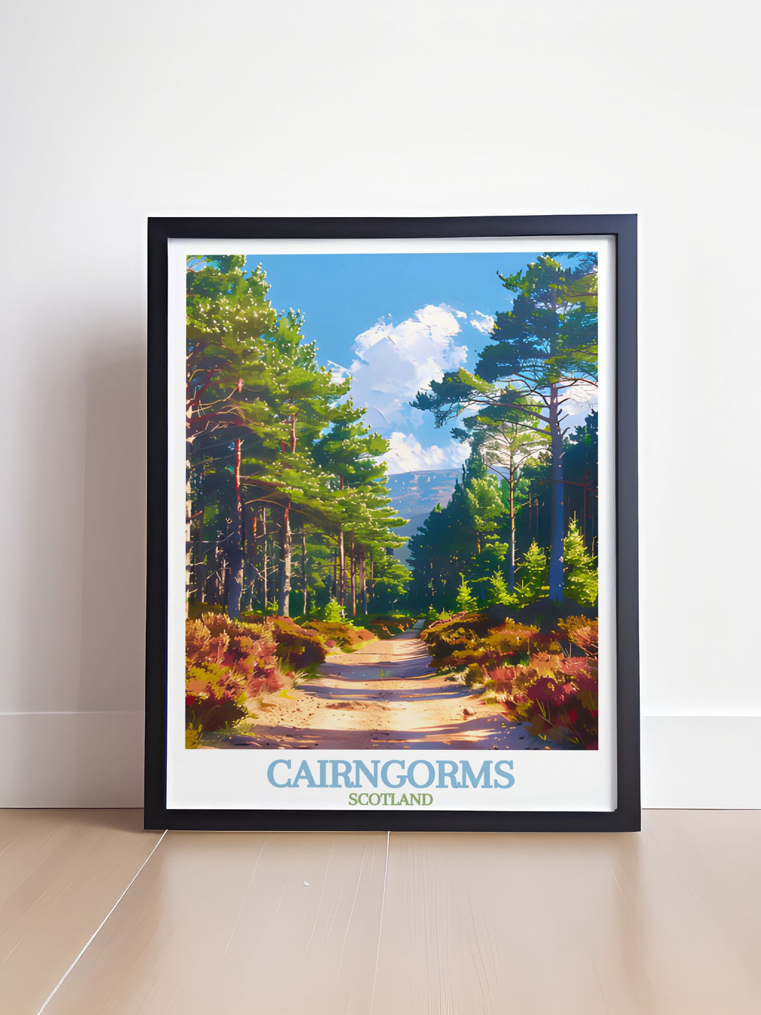 Rothiemurchus Forest home decor piece showcasing the serene and picturesque landscapes of the Cairngorms. Adds a focal point to your living space. High quality print with vibrant colors and intricate details, ideal for home or office decor.
